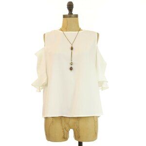 Topshop Nordstrom Frill Ruffle Cold Shoulder Top 8 Lightweight White NEW B22